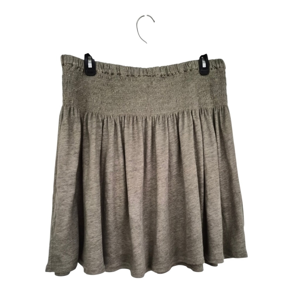 Garnet Hill L Organic Linen Smocked Flowy Skirt Olive Green Boho Lagenlook